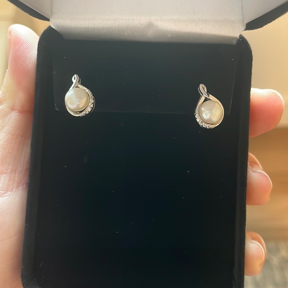 Kay Jewelers Pearl & White Lab-Created Sapphire Twist Earrings Sterling Silver